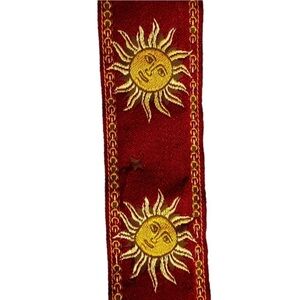 Levy’s MPJG Vintage Sun Guitar Strap Red Jacquard Gold Sun with Tan Suede Ends